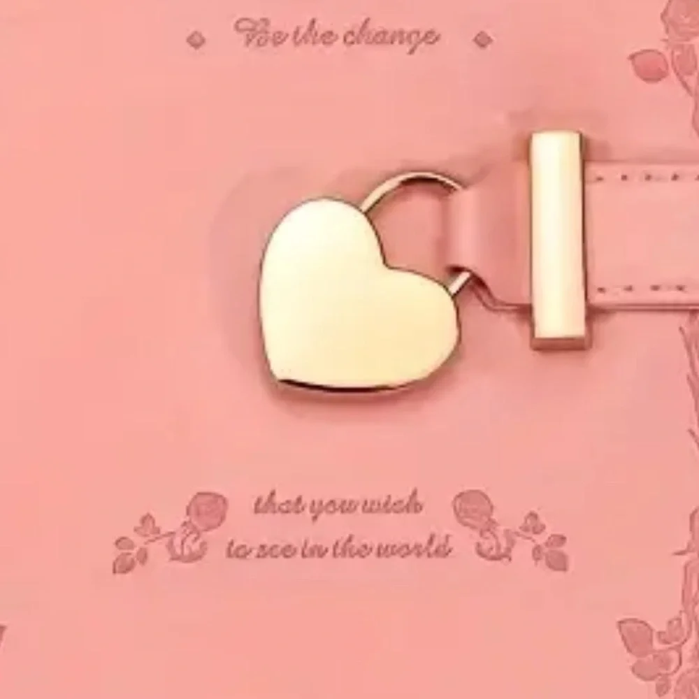 Pink Heart Lock Diary with Pen